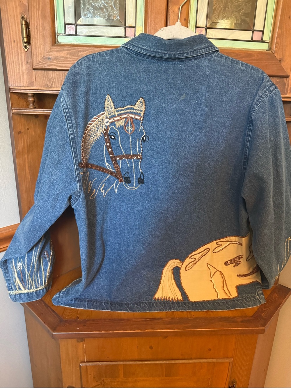 Tantrums vintage 100% cotton Horse Equestrian Western Denim Beaded Sequin Jacket - Picture 8 of 12